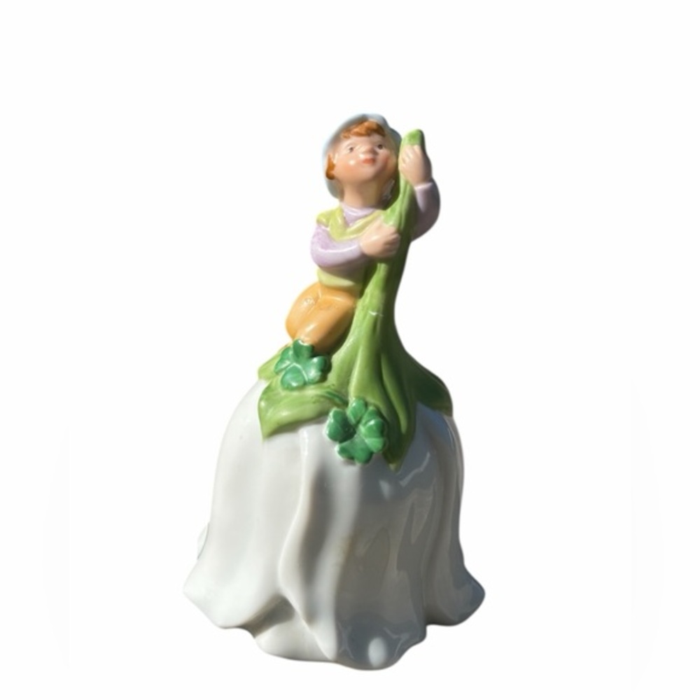 Vintage 1983 Avon Good Luck Bell Shamrock Elf Pixie Porcelain Flower